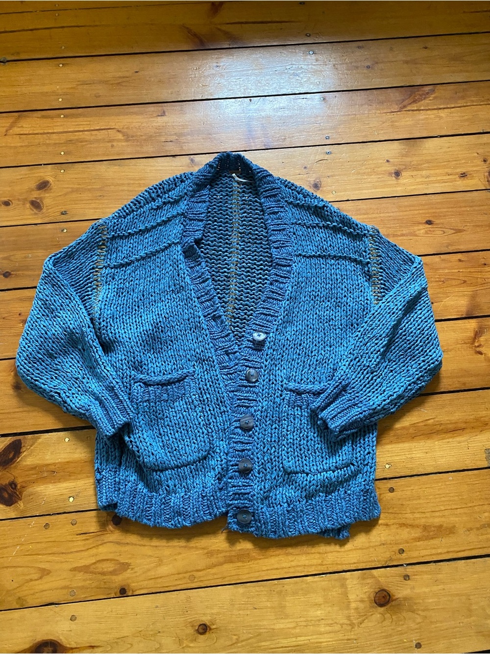 Free People Blue Chunky Button-Front Cardigan Size XS